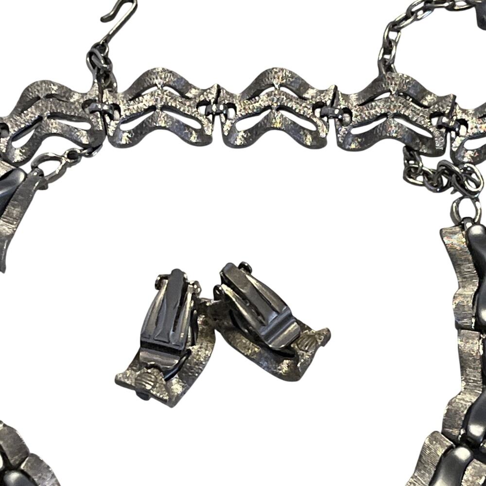 Mid Century Modern Silver Grey 4pc Set – Modernist  Jewelry Suite Vintage - Picture 4 of 4